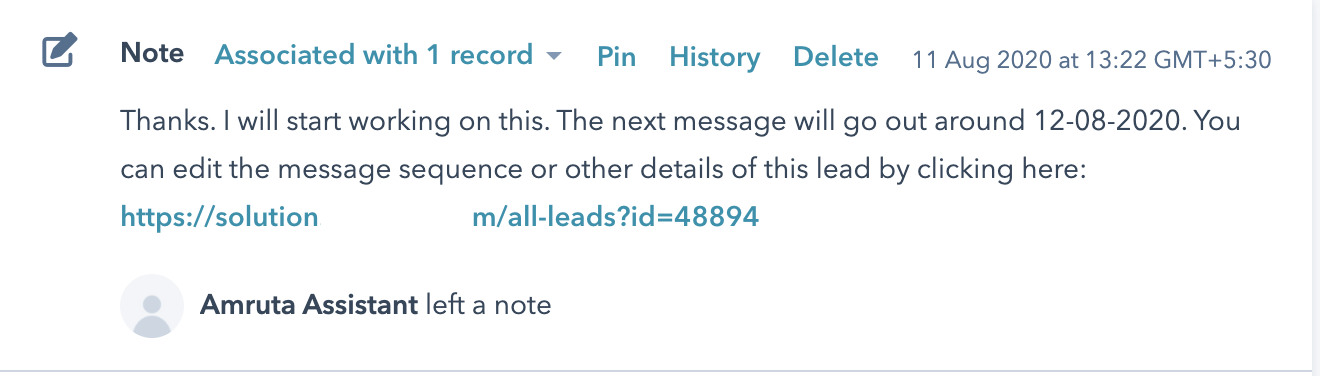 Confirmation Note from Assistant